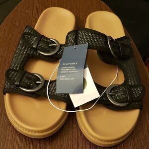 Universal Thread™ Honey Raffia Footbed Sporty Sandals - Black SIZE 11